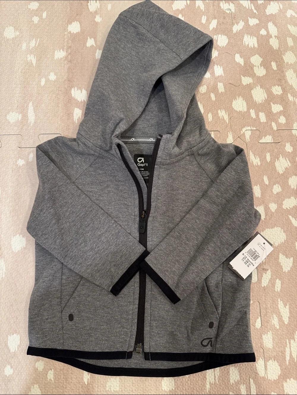 BabyGap GapFit Baby Zip Hoodie 6-12M Gray Black NWT